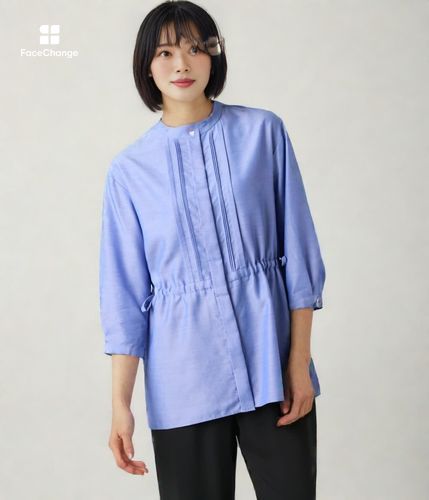 ライトダンガリー 7分袖ドローストリングブラウス(71636403-2025