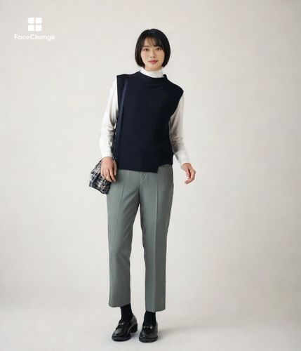 手洗い可能】ポリアクリルナイロンウール 肩畦アシンメトリーベスト