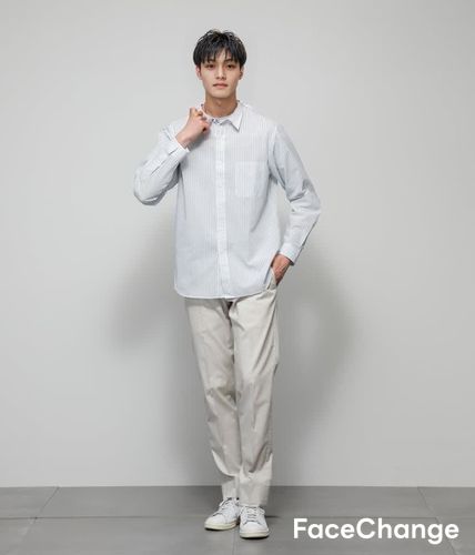 UCT】ライトグリーンストライプ 長袖ボックスシルエットシャツ